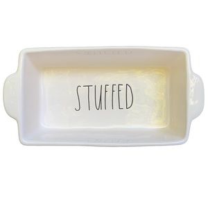 Rae Dunn STUFFED Baking Dish Pan White Black Large Letters Dimples NWT 2017 OG